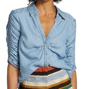 Veronica Beard  Porta Smocked Chambray Button-Front Shirt